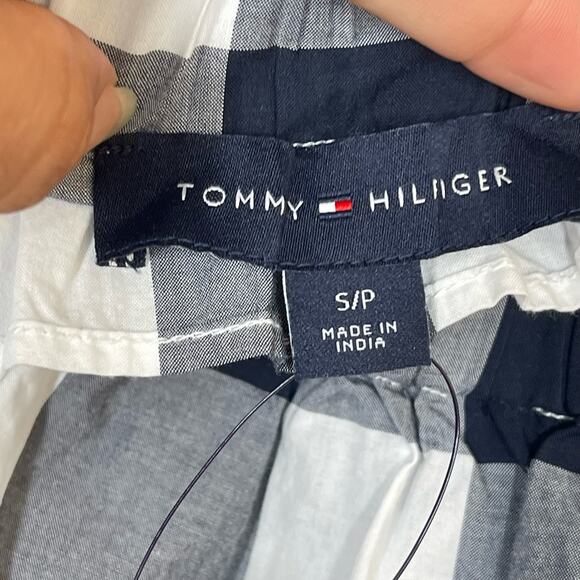 NEW Tommy Hilfiger Blouse Women's Size Small Navy Gingham Off the Shoulder Top - Picture 5 of 6